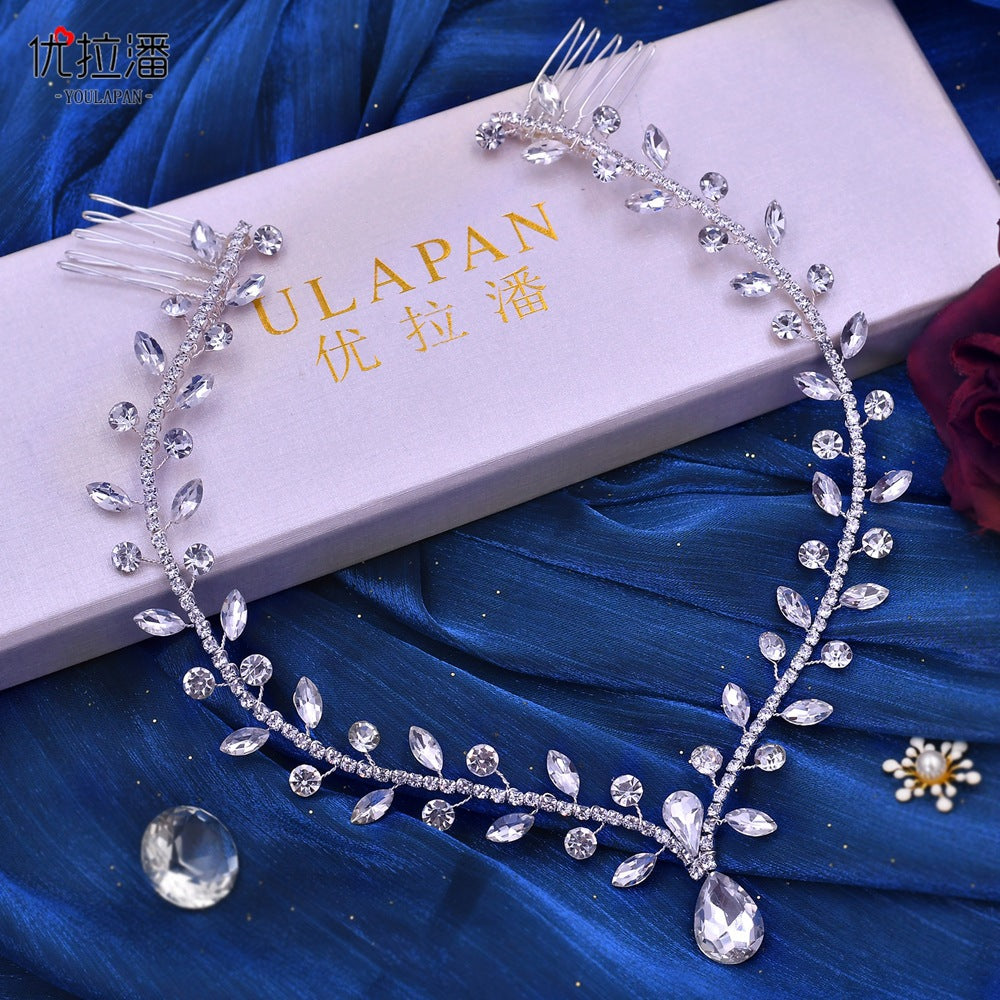 Youlapan Cross-Border European and American Simple Hairband with Rhinestones and Water Drop Design, Forehead Hair Chain, Symmetrical Hair Accessory Hp465