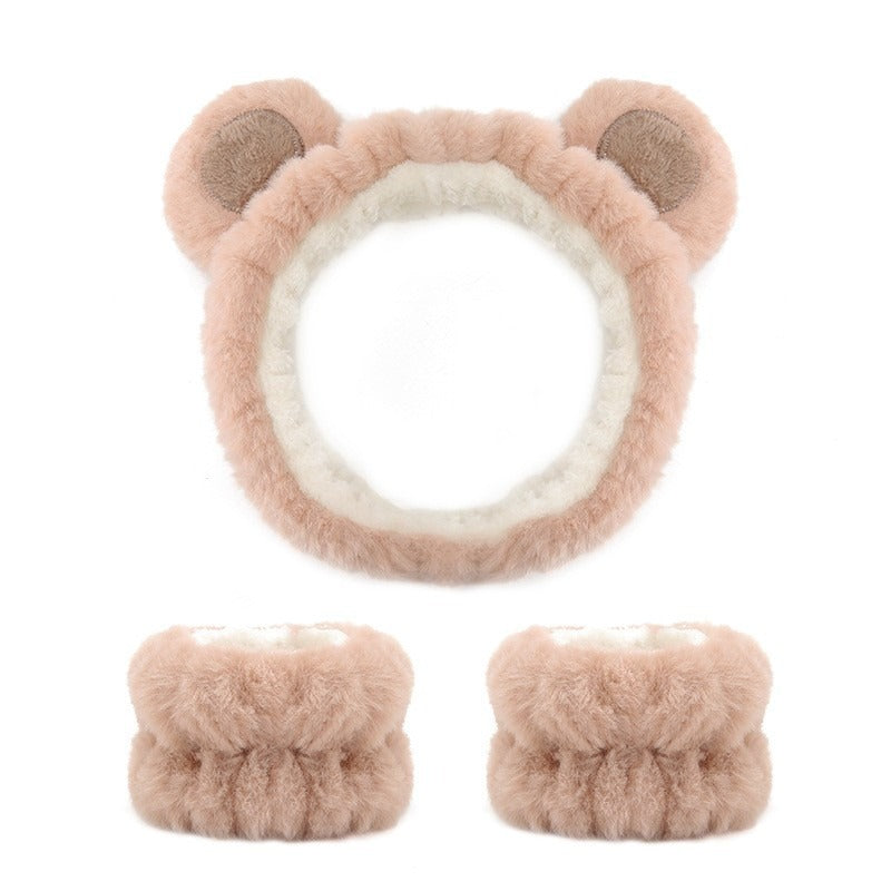 Amazon Plush Headband Wristband Set Face Washing Absorbent Headband Cartoon Cute Waterproof Hairband Wholesale