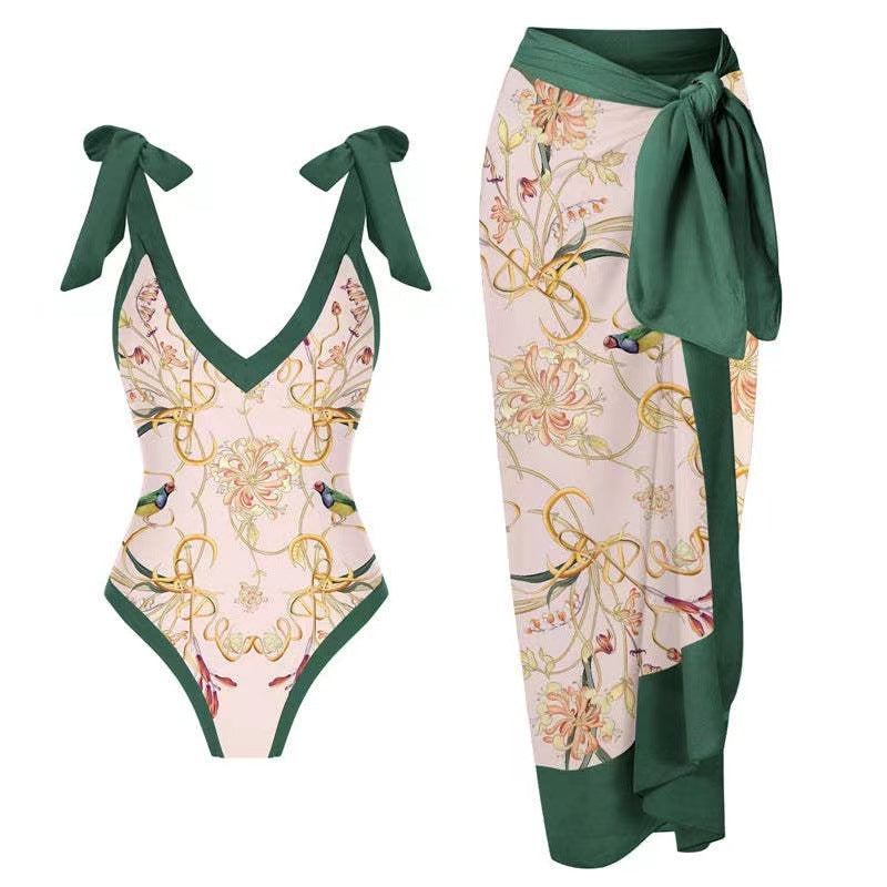 bikini Lace-Up Swimsuit Long Dress Chiffon bikini Southeast Asia Mesh Sexy One-Piece Swimsuit Women European and American