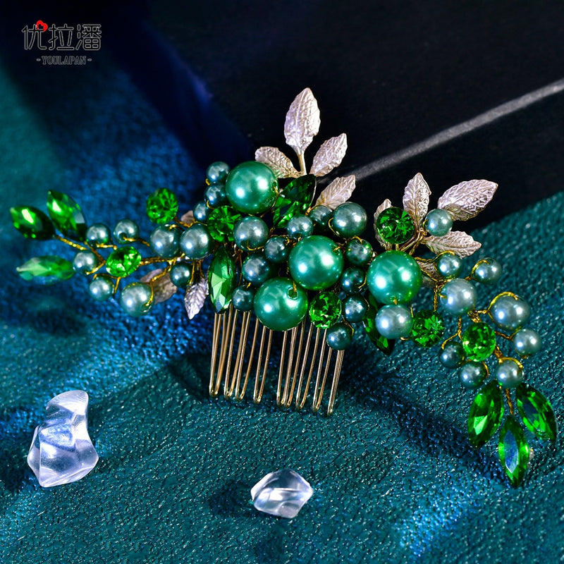 Youlapan Hp596 European and American Fashion Bridal Hair Comb Hand-Beaded Alloy Leaf Hair Accessories Hair Styling Accessories