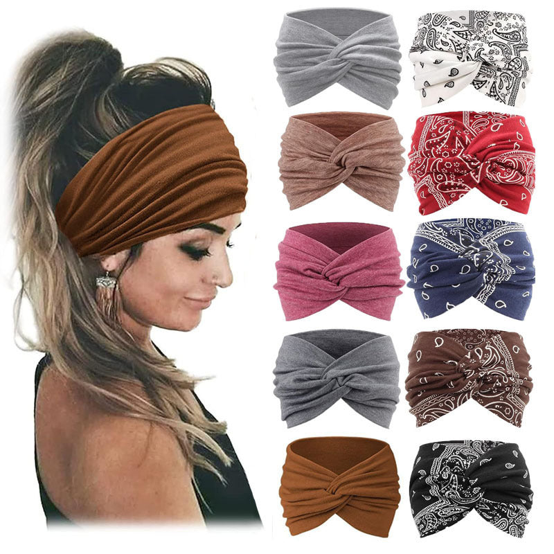 Bohemian Yoga Sports Headband Women's Elastic Non-Slip Wide Headband Exercise Running Sweat-Absorbent Women's European and American Headband