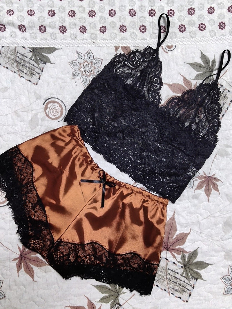 Summer Women's Silk Sling Princess Pajamas Sexy Temptation Two-piece Underwear Nightwear Home Clothes