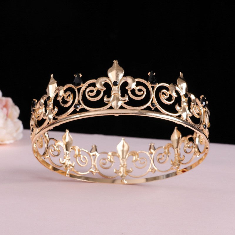Men's golden king crown headdress adult birthday crown stage opera performance unisex round crown wholesale