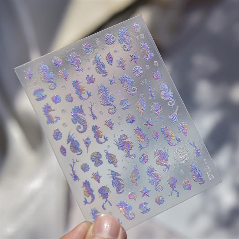 Shell Light Jellyfish Seahorse Nail Art Sticker Embossed New 5D Stereo 3D Dream Shell Ocean Nail Sticker