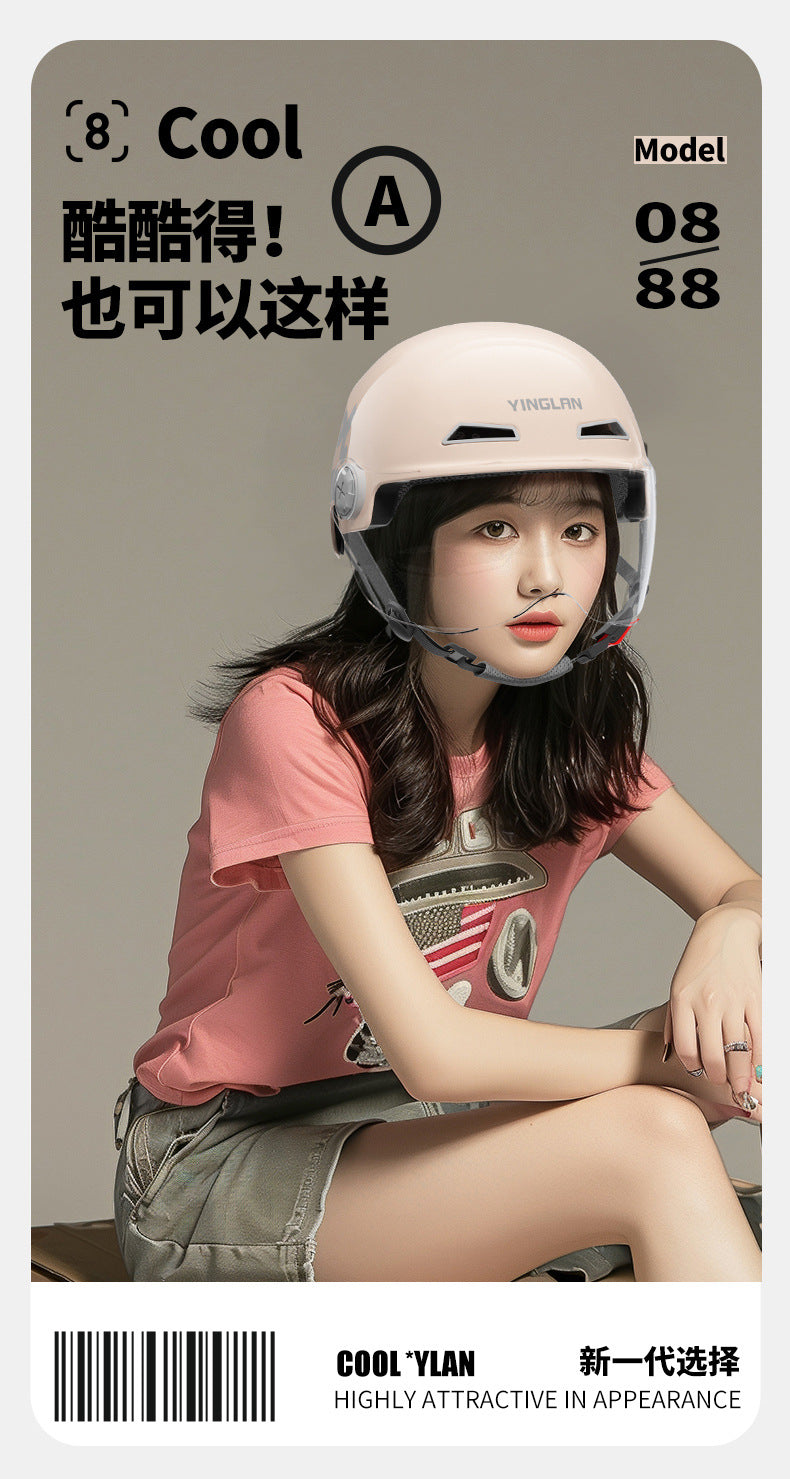 Camp cable helmet female electric car 3c new national standard four seasons universal battery car motorcycle male retro helmet half winter