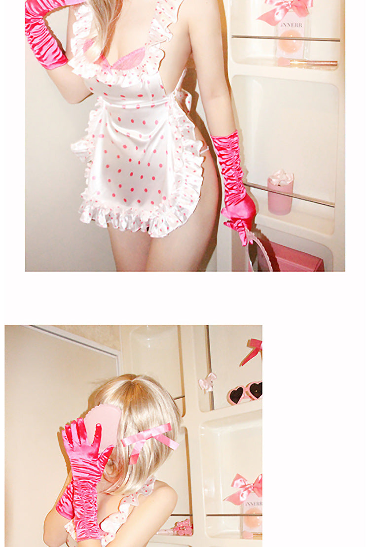 Sexy Lingerie 2024 New Sexy No Polo Dot Kitchen Apron Maid Dress Sexy Uniform cosplay Women