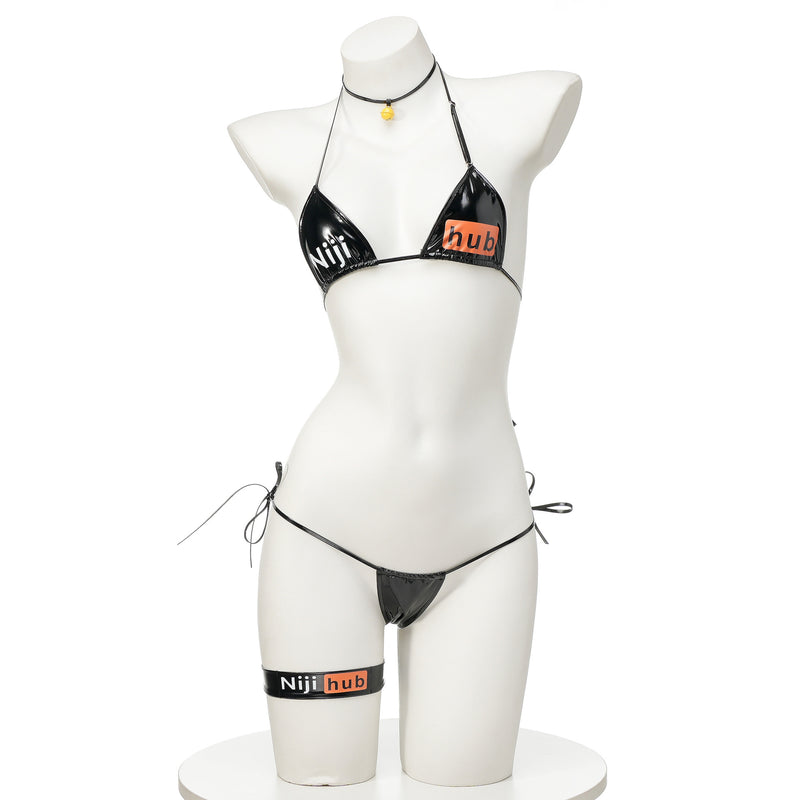 Sexy Patent Leather Nijihub Strap Bikini Two-Dimensional Private Home Clothes Girls Anime Pajamas C2060
