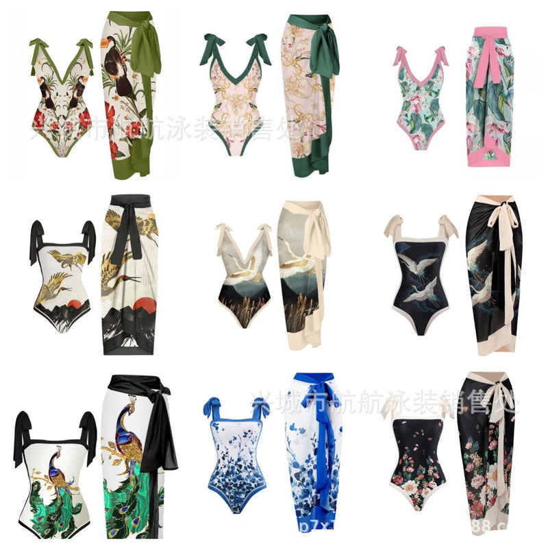 bikini Lace-Up Swimsuit Long Dress Chiffon bikini Southeast Asia Mesh Sexy One-Piece Swimsuit Women European and American