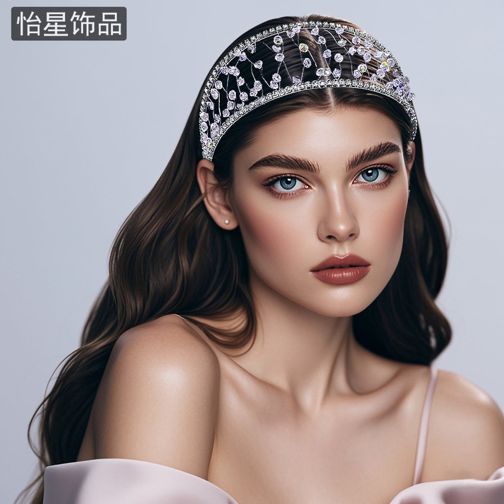 Yixing personalized all-match out headband light luxury high-grade woven mesh headdress shiny crystal wide-brimmed hair accessories A124