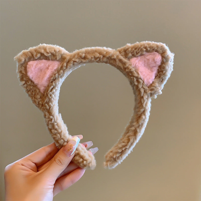 Bow cat ears plush headband face washing hair pressing non-slip headband sweet cute hair bundle children hairpin headdress