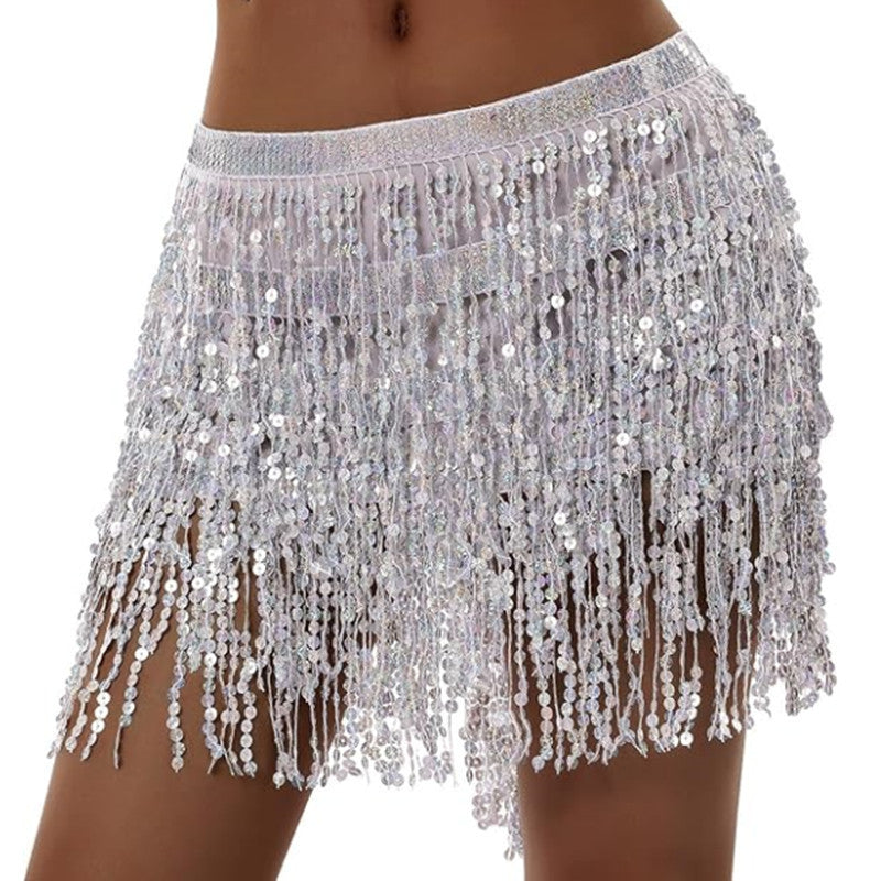 Halloween costume belly dance waist chain new four-layer sequins tassel belt waist towel hip towel skirt skirt skirt wholesale