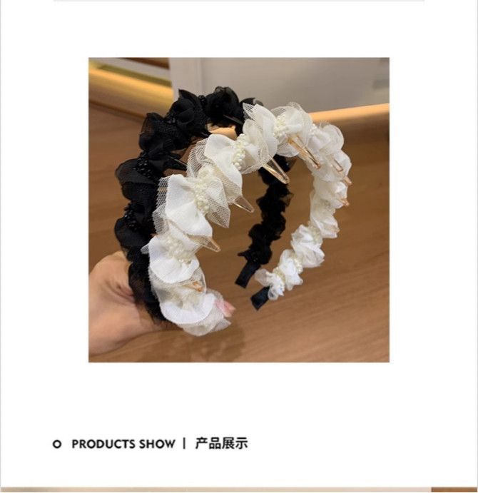 Mesh Pleated Beaded Headband for Women 2026 New Style Comb with Ribbon Headband High Crown Hair Accessory Bangs Hairpin