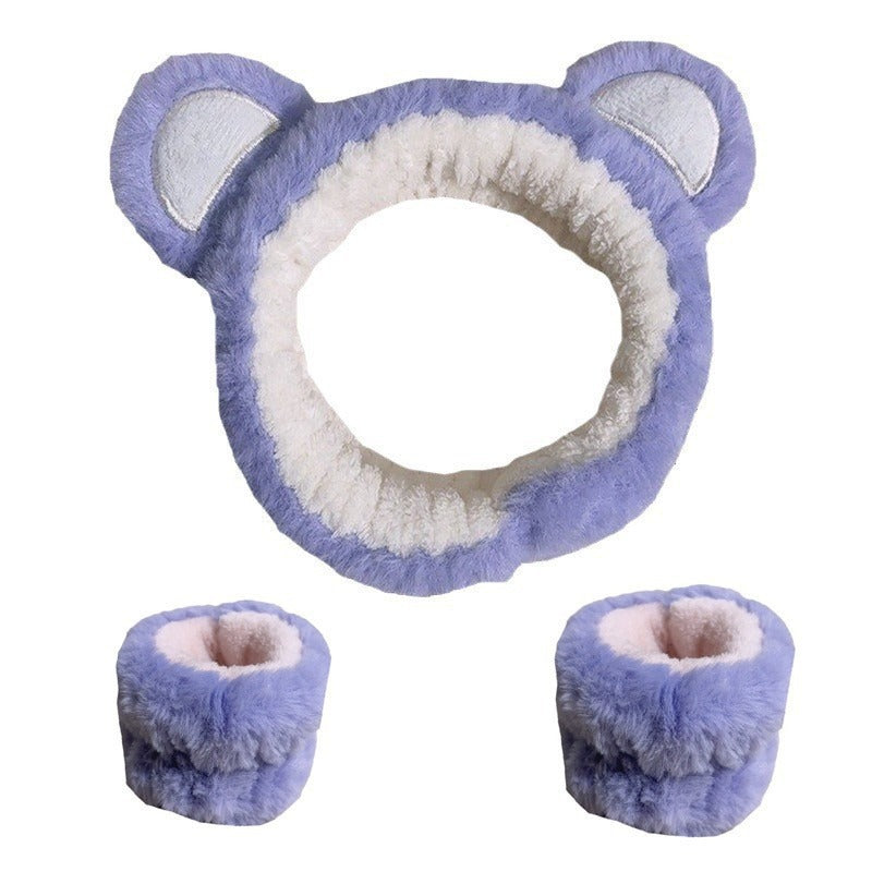 Amazon Plush Headband Wristband Set Face Washing Absorbent Headband Cartoon Cute Waterproof Hairband Wholesale