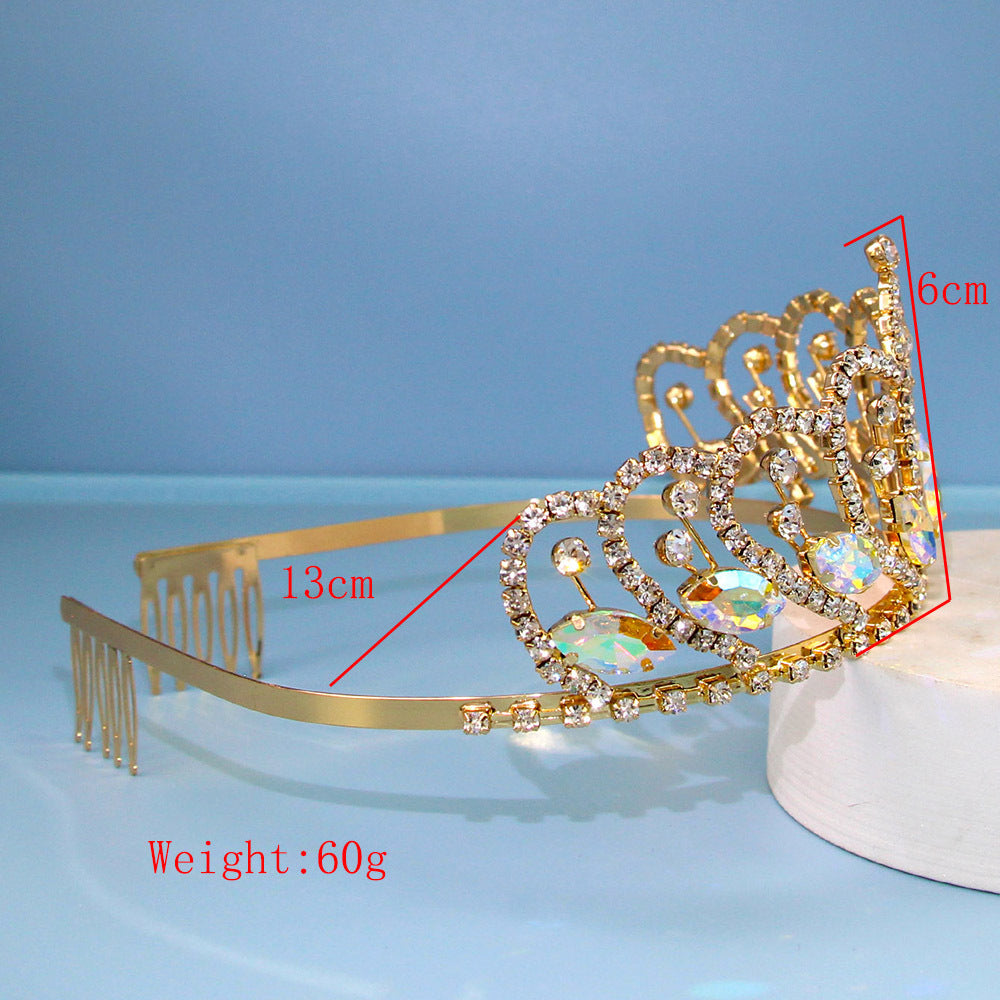 European and American rhinestone wedding bride crown fashion metal wedding beauty pageant hairband girl crown headdress manufacturers wholesale