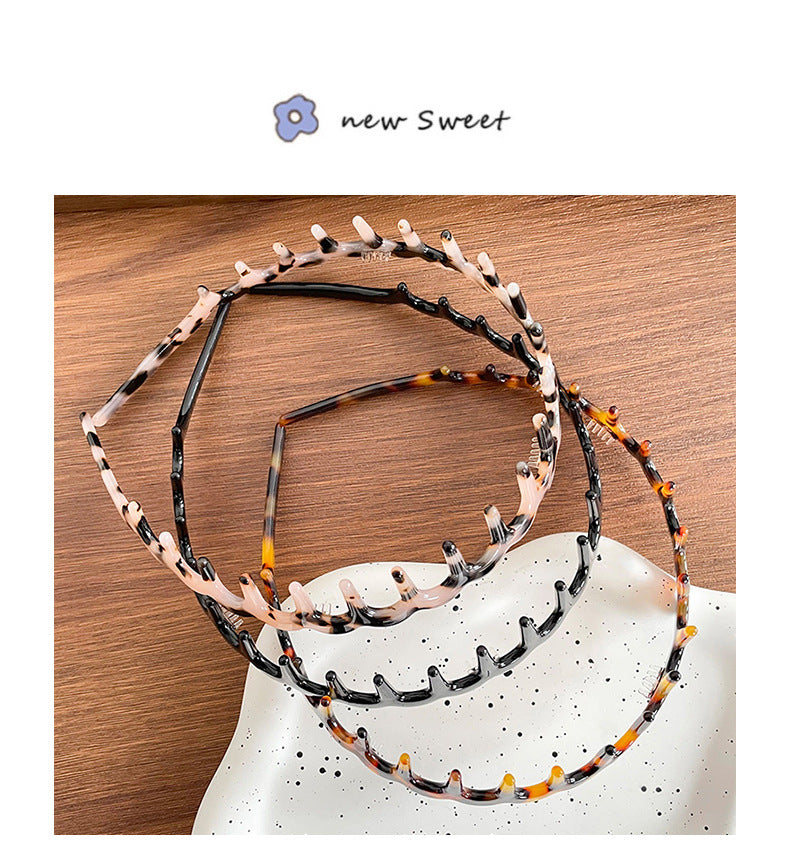 High Cranial Top Non-slip Toothed Headband Women's 2024 New Out-of-the-way Press Hair Clamp Wide-brimmed Hair Finishing Wash Face Headband