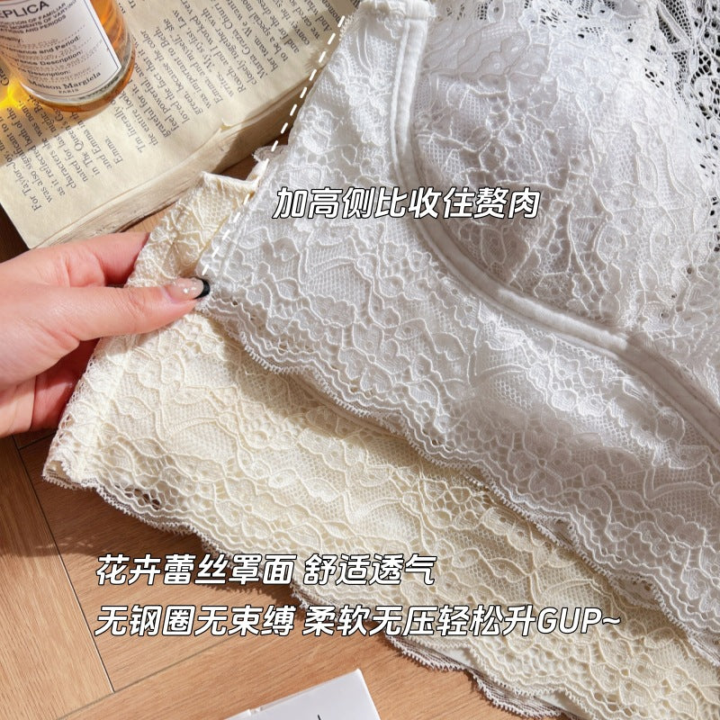 Hua Jia Long Xin Same Style French Lace Underwear Women's Small Chest Push-up Traceless Sexy Inner Stacked Bra