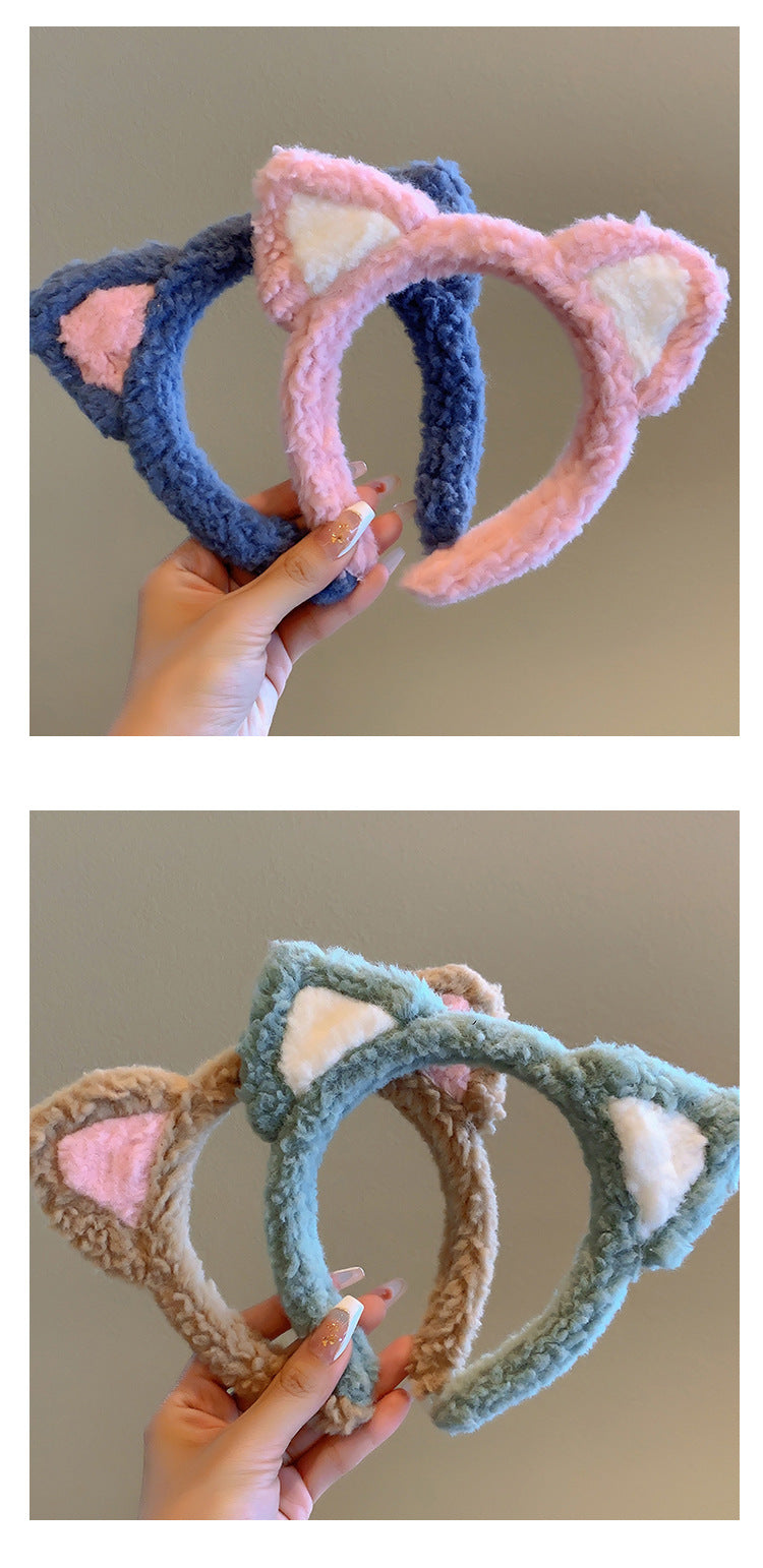 Bow cat ears plush headband face washing hair pressing non-slip headband sweet cute hair bundle children hairpin headdress