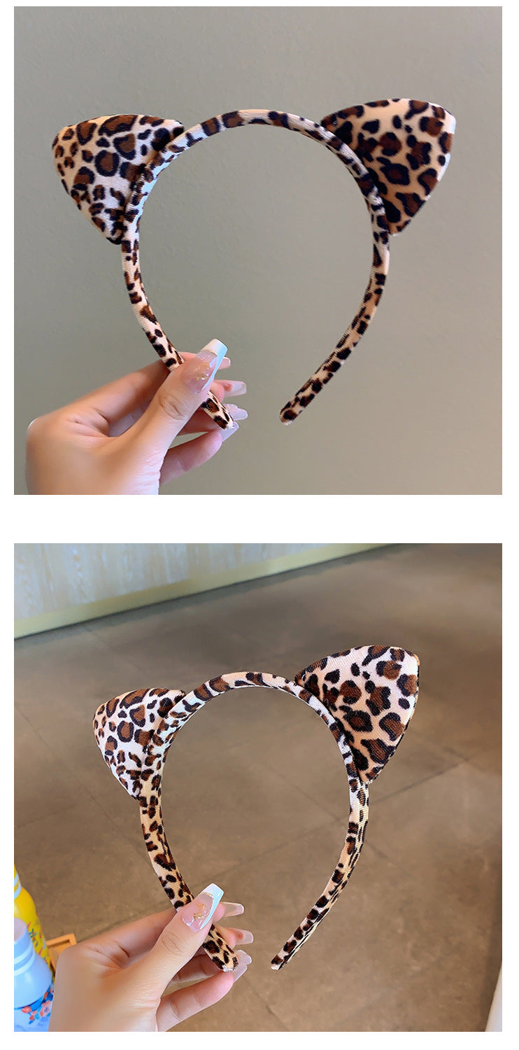 Bow cat ears plush headband face washing hair pressing non-slip headband sweet cute hair bundle children hairpin headdress