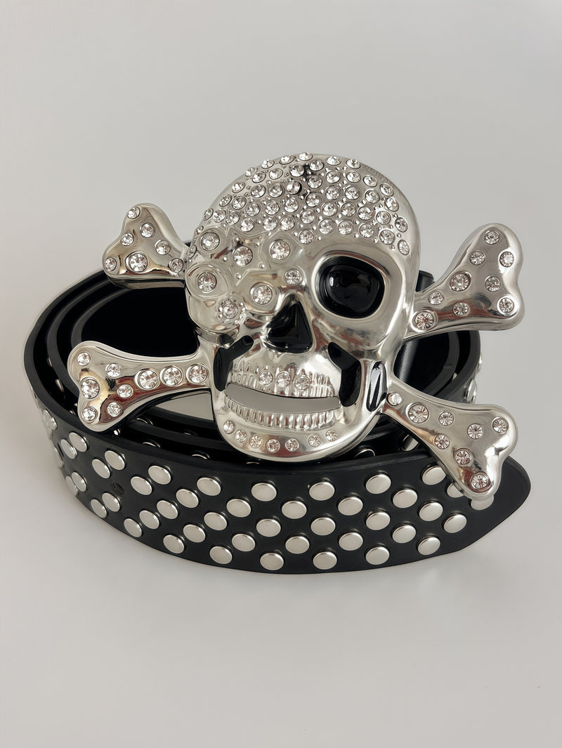 Big Skull Hip Hop Alloy Rivet Square Beads Pyramid Distinctive Belt Women's All-match Decorative High-grade Sense Belt