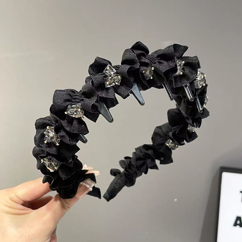 High-End Rhinestone Headband for Women with Wavy Hair 2025 New Style High-Cranium Headband for Going Out with Toothed Anti-Slip Hairpin