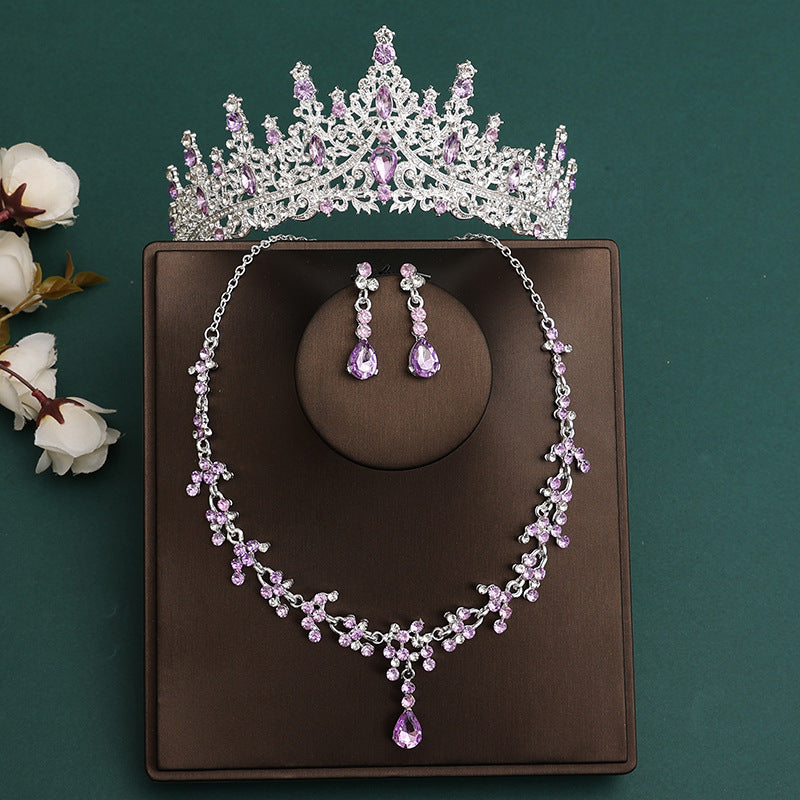 2024 New Bridal Headwear Three-Piece Crown Necklace Set Wedding Hair Accessories Wedding Accessories Jewelry Korean Style