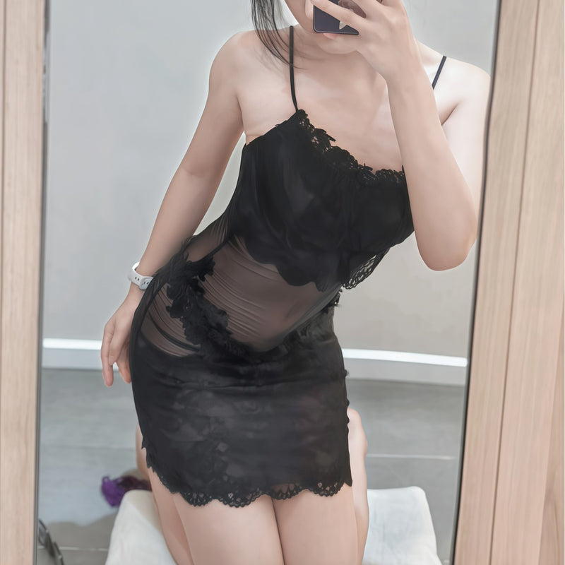 Ifelinse Lace Sexy Pajamas for Women Pure Desire Transparent Mesh Suspender Date Dress High-End Nightgown