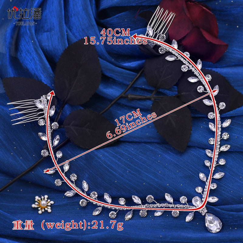 Youlapan Cross-Border European and American Simple Hairband with Rhinestones and Water Drop Design, Forehead Hair Chain, Symmetrical Hair Accessory Hp465