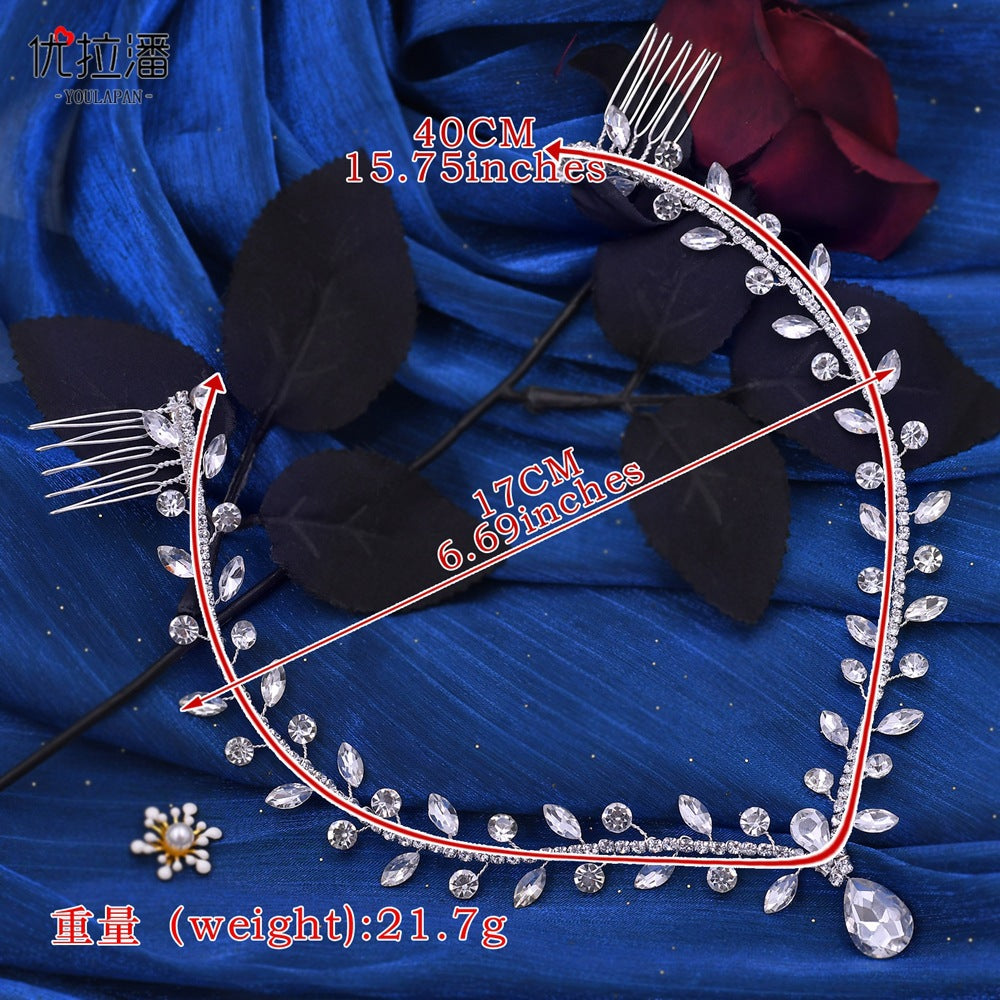 Youlapan Cross-Border European and American Simple Hairband with Rhinestones and Water Drop Design, Forehead Hair Chain, Symmetrical Hair Accessory Hp465