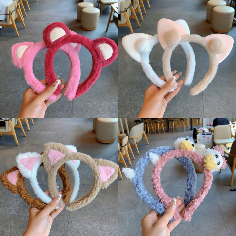 Bow cat ears plush headband face washing hair pressing non-slip headband sweet cute hair bundle children hairpin headdress