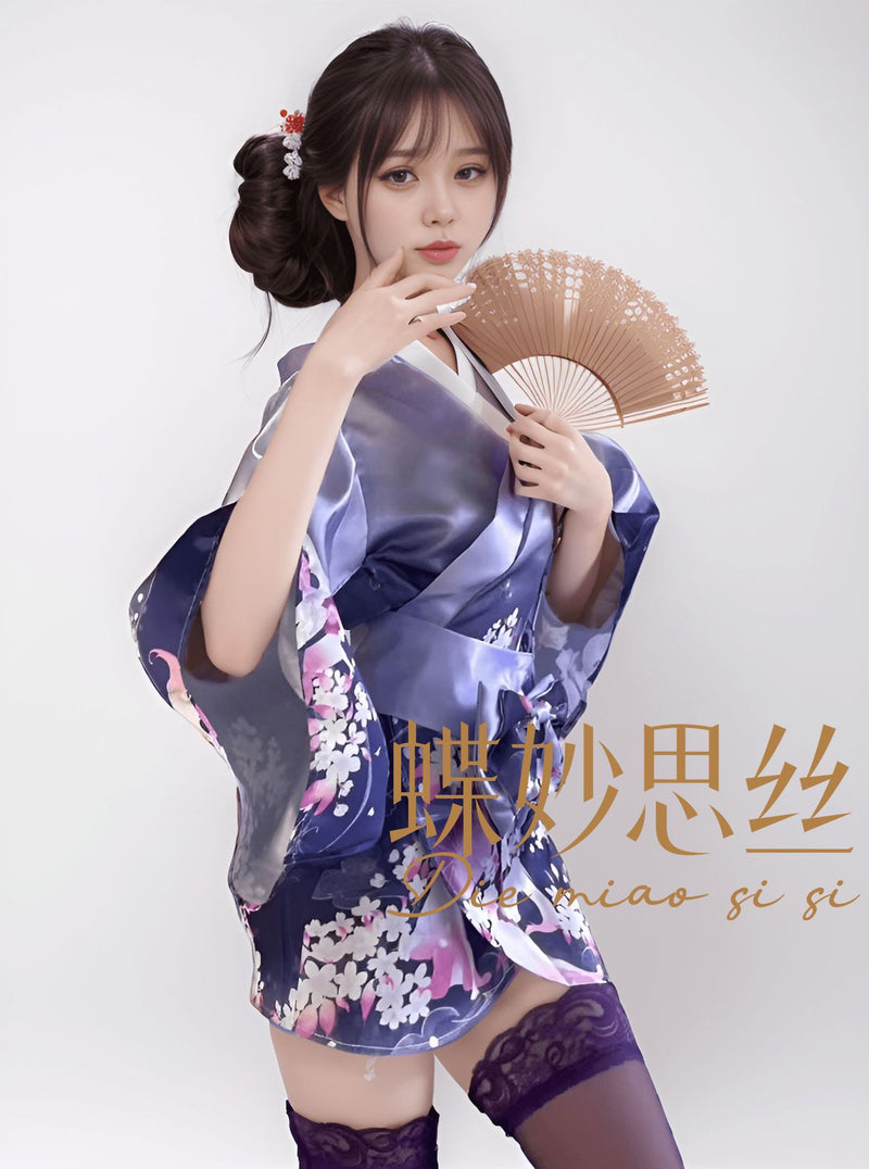 Diyi Miao Si Sexy Lingerie Deep V Floral Fox Dream Two-Dimensional Open-Front Japanese Retro Style Kimono Set A515