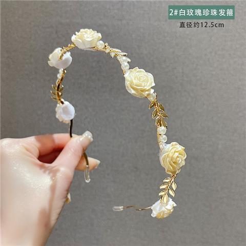 Cross-border Retro Dry Rose Red Flower Pearl Headband Women's High-end Sense Niche Hair Clamp Headband Bridal Headwear