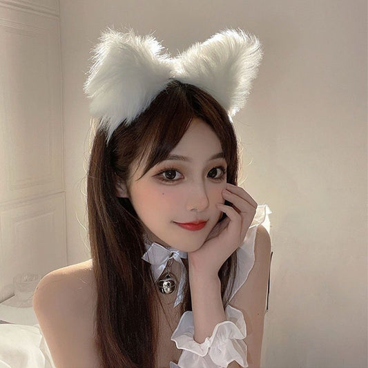 Halloween Party Masquerade Catgirl Headwear Black Lace Veil Cyber Celebrity Caution Cat Rabbit Ear Headband