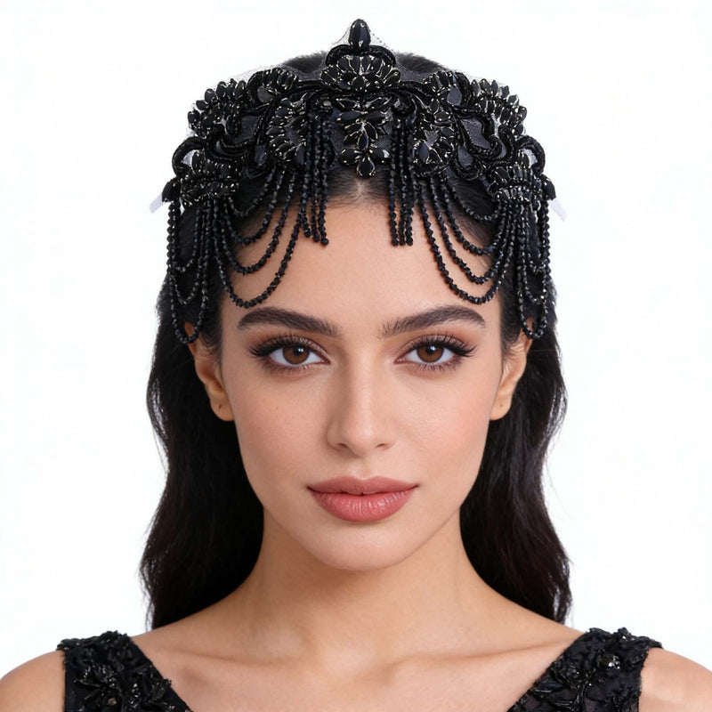 Original Design Light Luxury Full Diamond Tassel Crown Crystal Headband Heavy Industry Women's Ball Hair Accessories Wide Side Headband