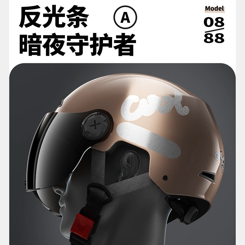 Camp cable helmet female electric car 3c new national standard four seasons universal battery car motorcycle male retro helmet half winter
