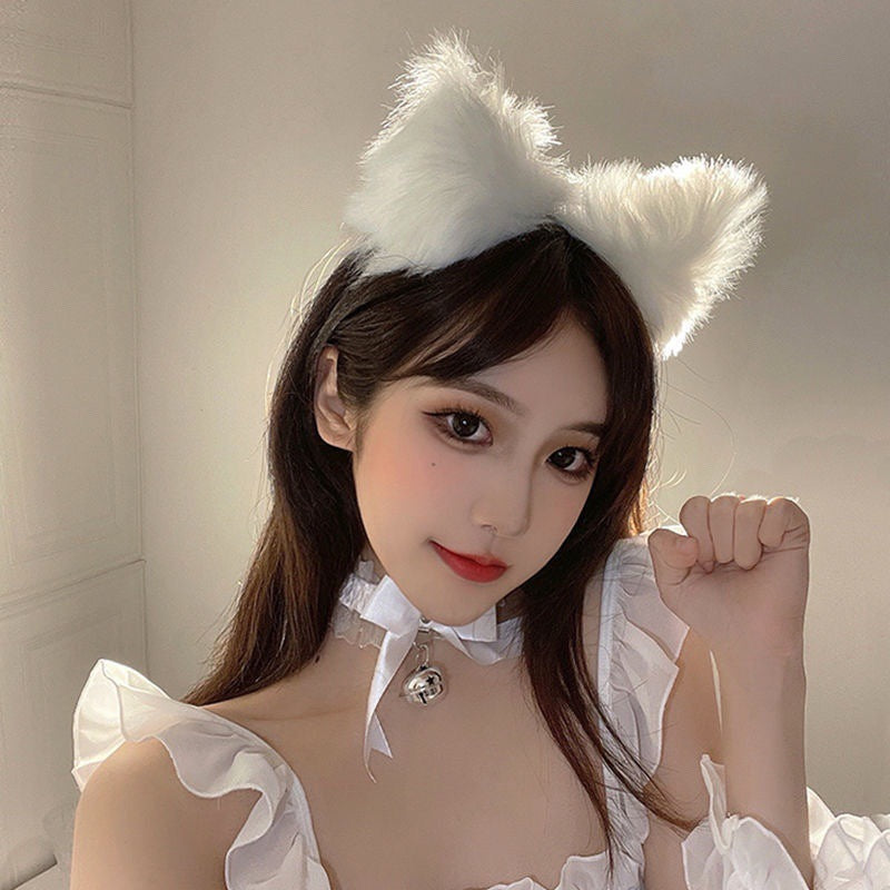 Halloween Party Masquerade Catgirl Headwear Black Lace Veil Cyber Celebrity Caution Cat Rabbit Ear Headband
