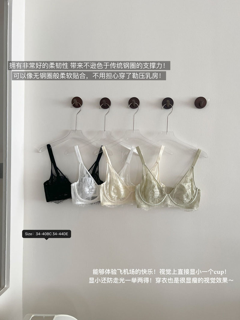 Pure Lust Style Ultra-Thin Sexy Mesh Lace Intimates for Women with Big Breasts, Small Push-Up Anti-Sagging Bra