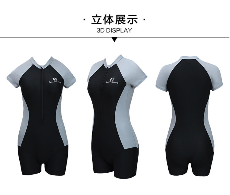 Korean Ins One-Piece New Style Swimsuit for Women, Conservative Square-Leg Athletic Style, Small Bust, Fresh Style, Hot Spring Wholesale Cross-Border Swimwear