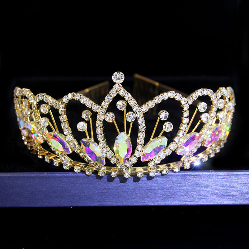 European and American rhinestone wedding bride crown fashion metal wedding beauty pageant hairband girl crown headdress manufacturers wholesale