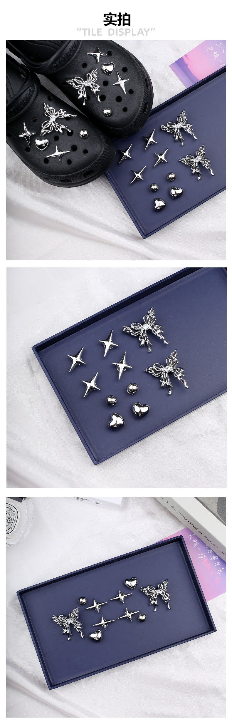 Silver Hole Bow Accessories Shoe Buckle Dark Shoe Flower Decoration Removable Creative DIY Accessories