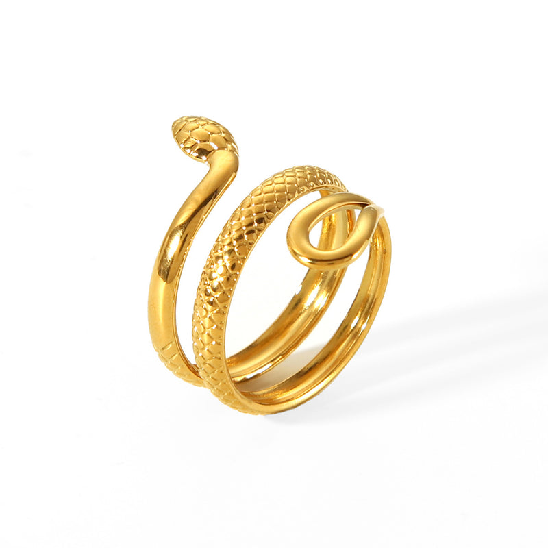Ins style European and American cross-border 18K gold stainless steel snake ring female temperament all-match titanium steel ring non-fading jewelry
