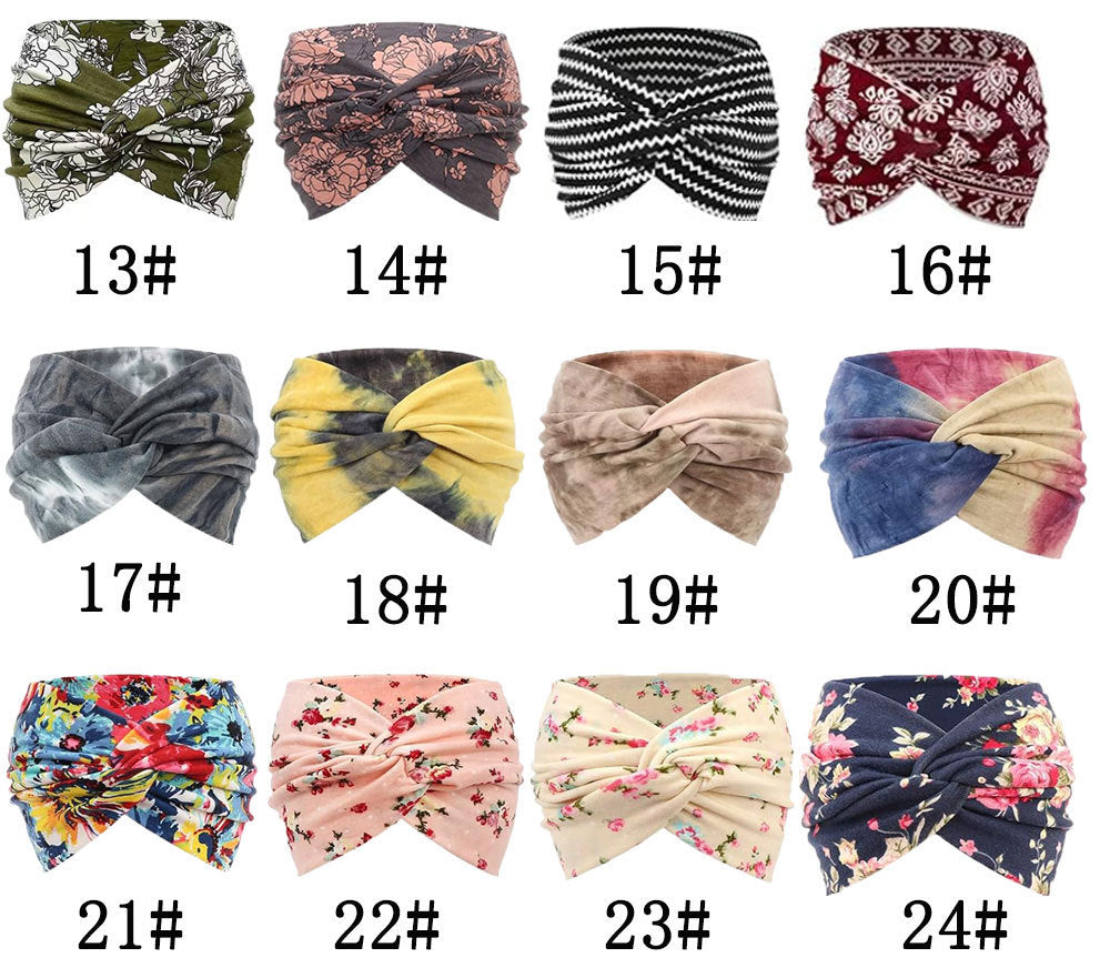 Bohemian Yoga Sports Headband Women's Elastic Non-Slip Wide Headband Exercise Running Sweat-Absorbent Women's European and American Headband