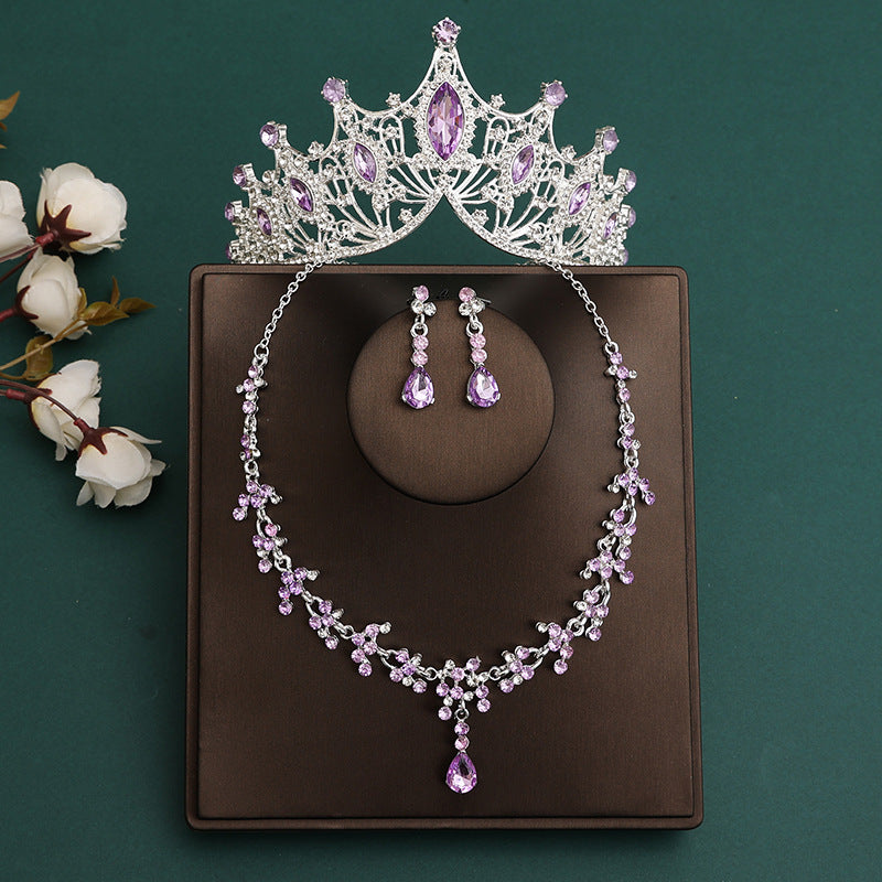 2024 New Bridal Headwear Three-Piece Crown Necklace Set Wedding Hair Accessories Wedding Accessories Jewelry Korean Style