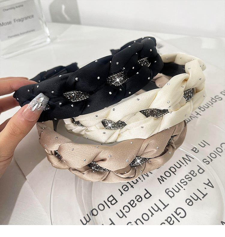 Black Rhinestone Twist High Crown Headband for Women, Versatile Hair Accessory for Going Out, Face Washing Headband