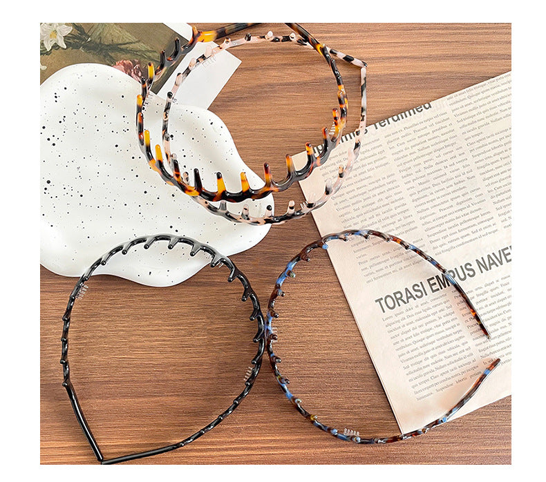 High Cranial Top Non-slip Toothed Headband Women's 2024 New Out-of-the-way Press Hair Clamp Wide-brimmed Hair Finishing Wash Face Headband
