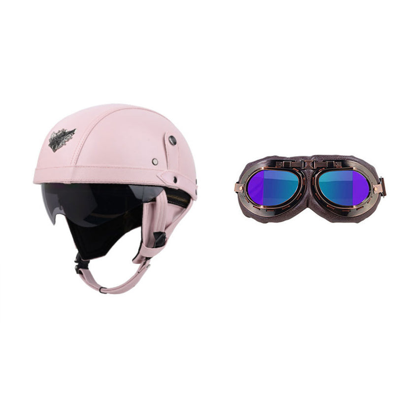 Cross-border Export Retro Personalized Helmet Lens with Label Motorcycle Half Helmet Scooter Cruise Leather Helmet Prince Helmet