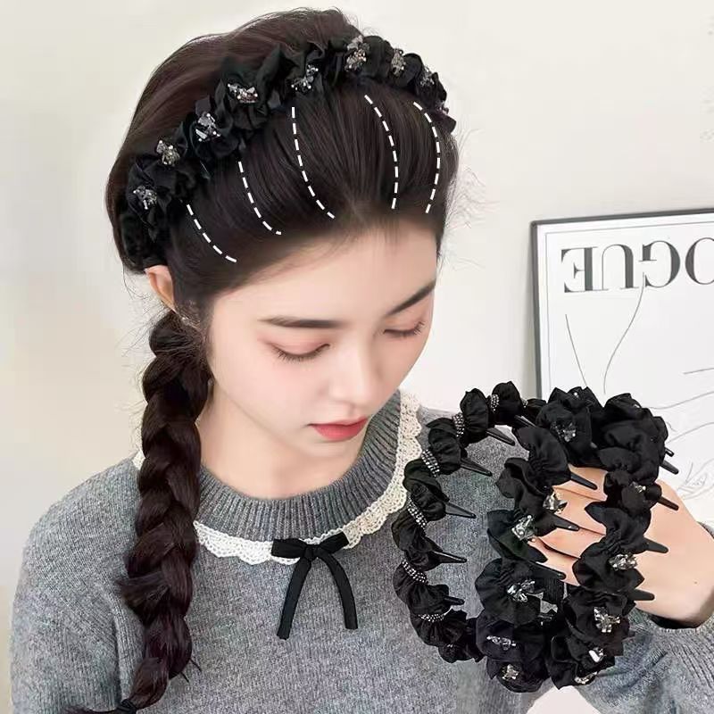 High-End Rhinestone Headband for Women with Wavy Hair 2025 New Style High-Cranium Headband for Going Out with Toothed Anti-Slip Hairpin