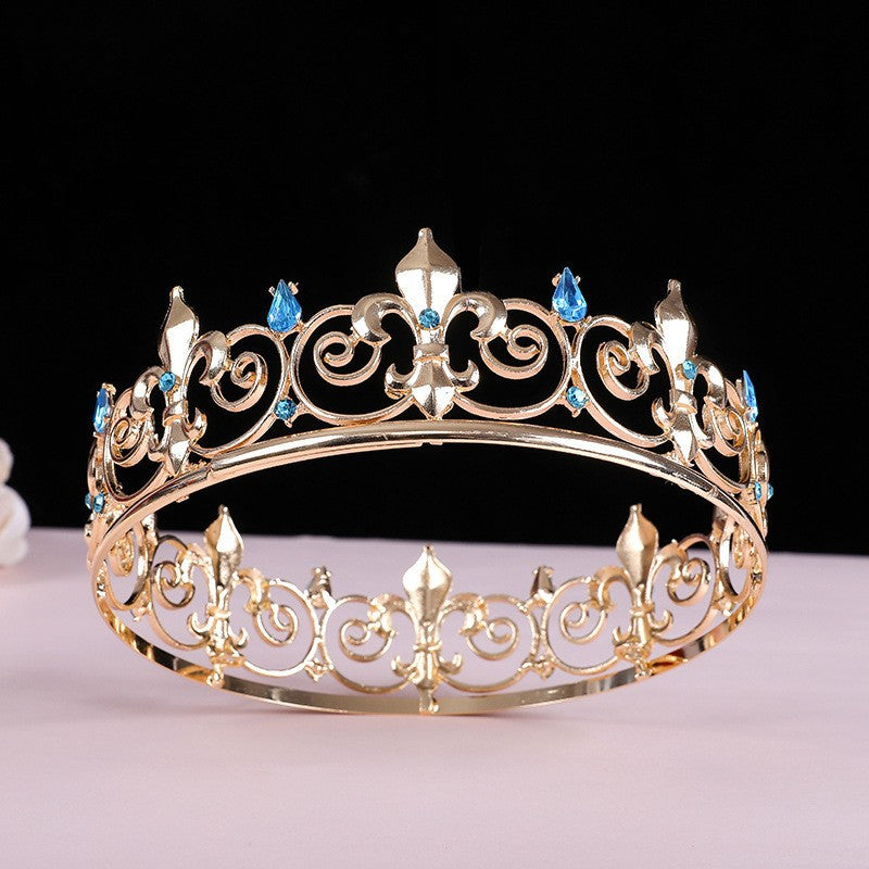 Men's golden king crown headdress adult birthday crown stage opera performance unisex round crown wholesale