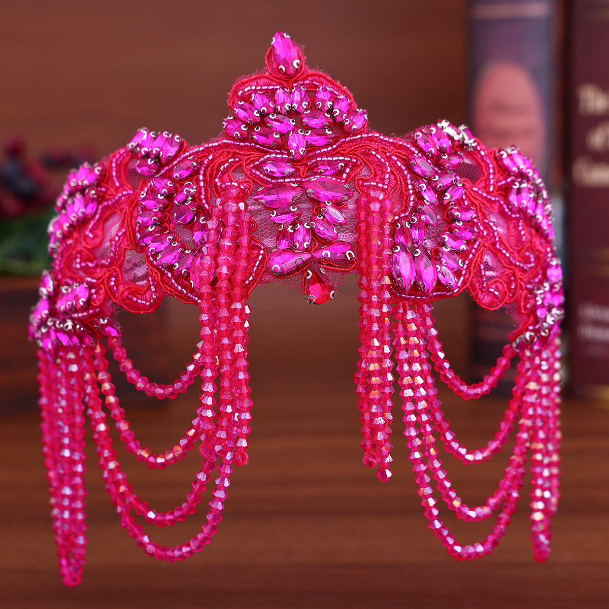 Original Design Light Luxury Full Diamond Tassel Crown Crystal Headband Heavy Industry Women's Ball Hair Accessories Wide Side Headband