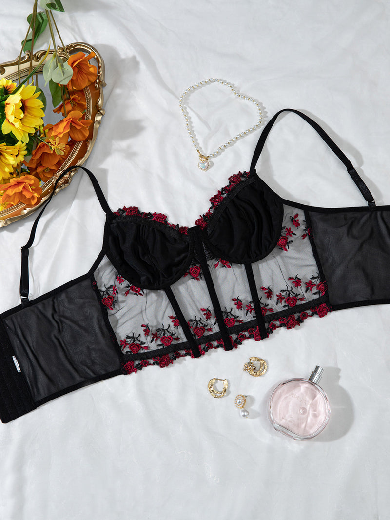 Cross-border Explosions Embroidered Floral Small Sling Fishbone Three-breasted Adjustable Corset Jacket INS Style
