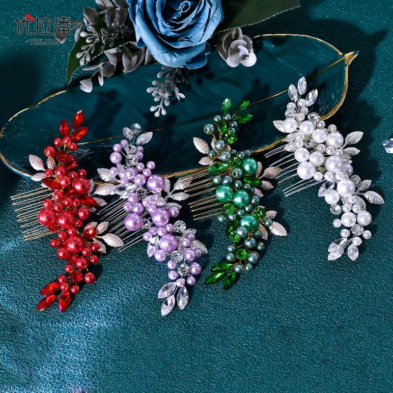 Youlapan Hp596 European and American Fashion Bridal Hair Comb Hand-Beaded Alloy Leaf Hair Accessories Hair Styling Accessories